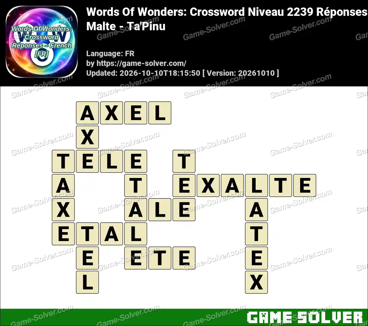 Words Of Wonders: Crossword Niveau 2239 Réponses – Malte – Ta’Pinu